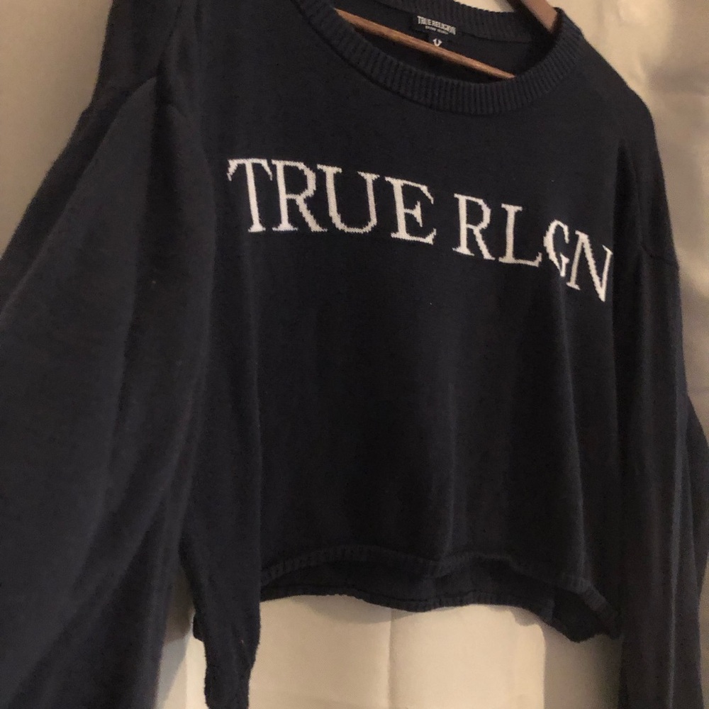 TRUE RELIGION | CROP LOGO SWEATER Dark Navy Blue - Picture 2 of 9